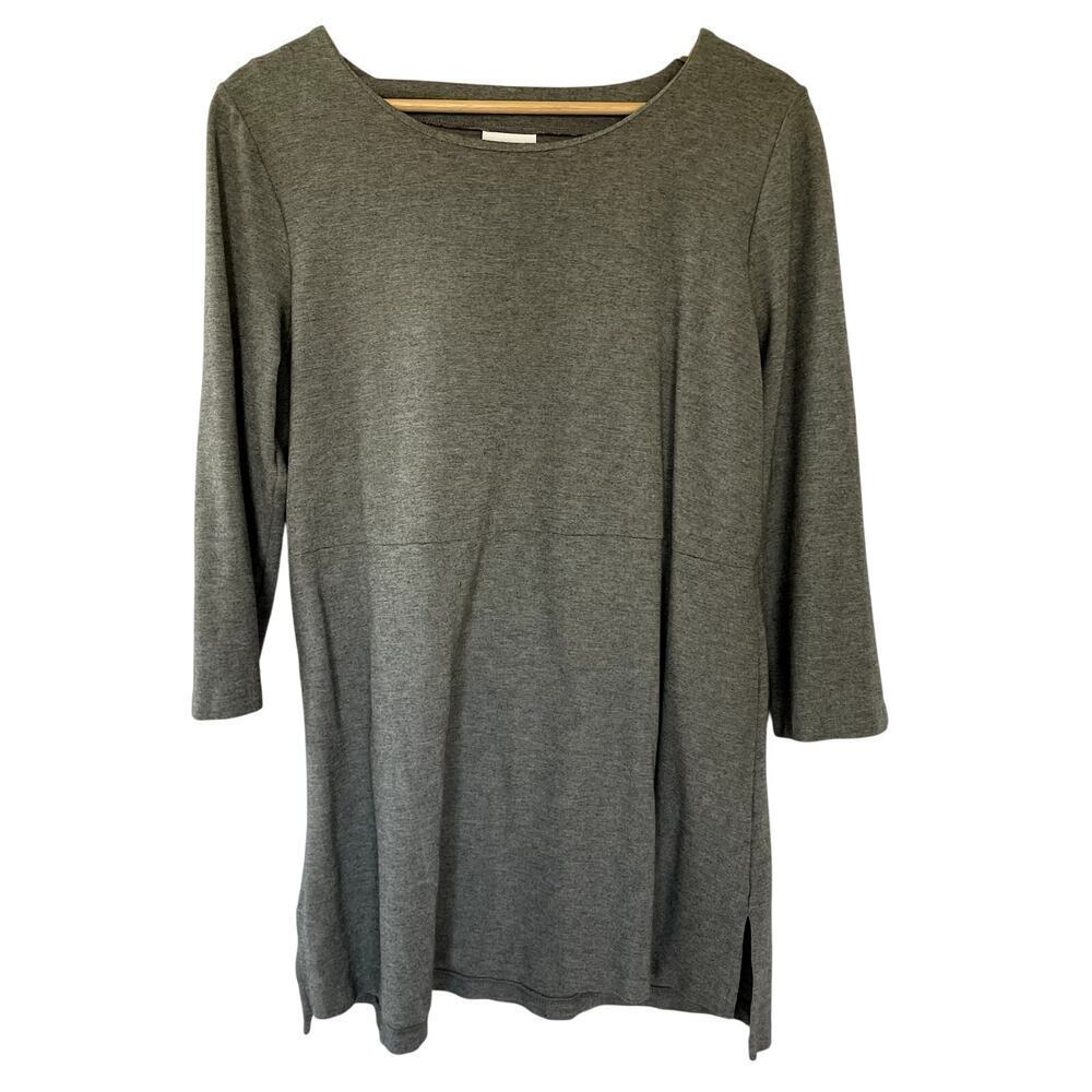 J.jill gray ponte tunic top boat neck rayon nylon spandex 3/4 sleeves shirt‎